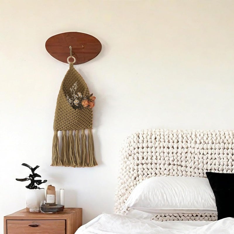 D-werack Macrame Mail Organizer Wall Mounted, Hanging Woven Basket for Boho Home Office Decor, Over the Door Key and Mail Letter Envelope Holder for Entryway Hallway, Olive Green - Image 4